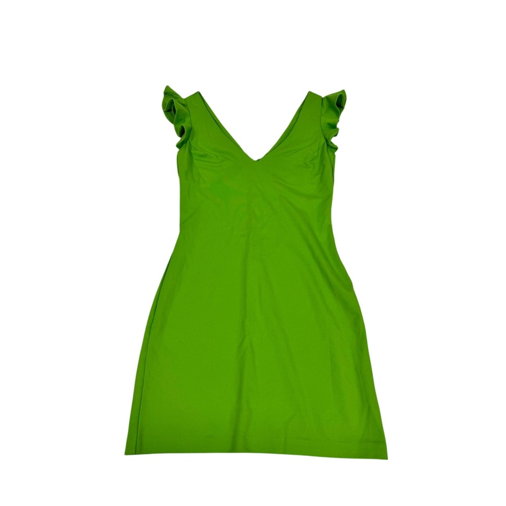 Amanda Uprichard Lime Green Ruffle Shoulder V-Neck Cocktail Dress Size S